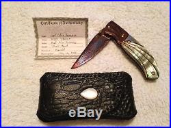 Color Damascus Handmade Folding Knife Black Mother of Pearl Gold