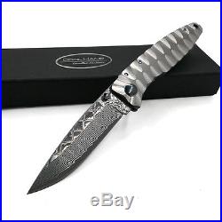 Cool Hand 4.6'' Titanium Folding Knife with Damascus Blade Frame Lock Gift Box