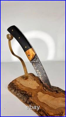 Copper Damascus Folding Knife Mokume Gane Handmade Leather Case
