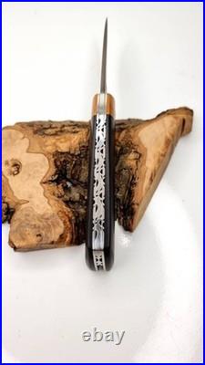 Copper Damascus Folding Knife Mokume Gane Handmade Leather Case