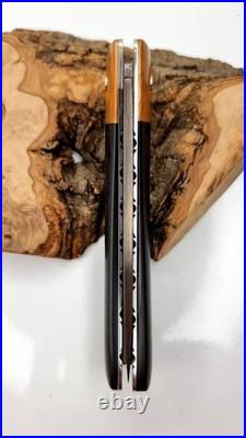 Copper Damascus Folding Knife Mokume Gane Handmade Leather Case