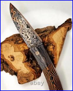 Copper-Forged Damascus Steel Knife, Handmade, Razor Sharp Blade, Premium Craft