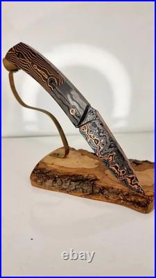 Copper-Forged Damascus Steel Knife, Handmade, Razor Sharp Blade, Premium Craft