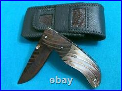 Custom Art Damascus Black Pearl Lockback Folding Knife Pocket Knives Gents Jack