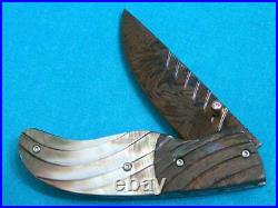 Custom Art Damascus Black Pearl Lockback Folding Knife Pocket Knives Gents Jack