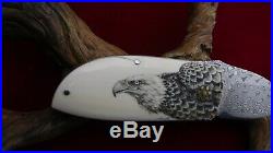 Custom Birds Of Prey (eagle) Scrimshaw Devin Thomas Damascus Folding Knife