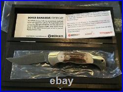 Custom Boker Damascus Stag Folder Folding Knife