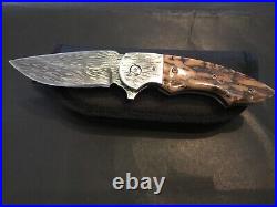 Custom Butch Ball Damascus Flipper Folder Folding Knife