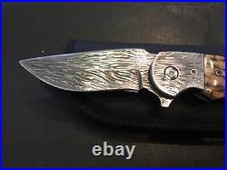 Custom Butch Ball Damascus Flipper Folder Folding Knife