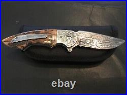 Custom Butch Ball Damascus Flipper Folder Folding Knife