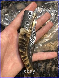 Custom Crafted Damascus Folding Pocket Knife Inner Lock Knives Tools Hand Made