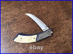 Custom Dale Reif Claw Pocket Folding Knife Damascus Bone Scales Titanium Liners