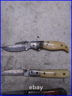 Custom Damascus Folding Knife Lot 5 Different WithSheaths #4