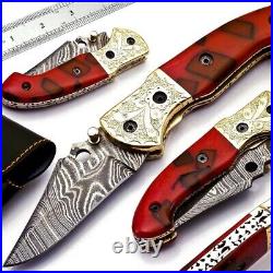 Custom Damascus Folding Knife Walnut Wood Bolster Lock Hunter Razor Sharp