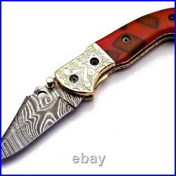 Custom Damascus Folding Knife Walnut Wood Bolster Lock Hunter Razor Sharp