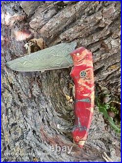 Custom Damascus Folding Knife with Case-Damascus Pocket Knife-Edc Knife-Gift Men