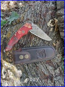 Custom Damascus Folding Knife with Case-Damascus Pocket Knife-Edc Knife-Gift Men