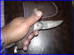 Custom Damascus Pistol Grip Angled Folding Knife with Exotic Wood handle