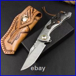 Custom Damascus Steel Blade Folding Knife Carbon Fiber/Damascus Steel Handle