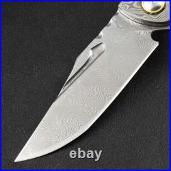 Custom Damascus Steel Blade Folding Knife Carbon Fiber/Damascus Steel Handle