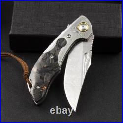 Custom Damascus Steel Blade Folding Knife Carbon Fiber/Damascus Steel Handle