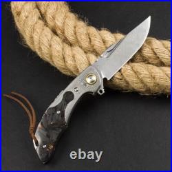 Custom Damascus Steel Blade Folding Knife Carbon Fiber/Damascus Steel Handle