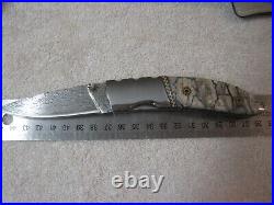 Custom Damascus Steel Mastodon Scales Liner Lock Knife Filed Spine Blade