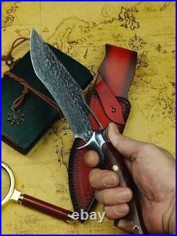 Custom Damascus VG10 Steel Core Fixed Blade Outdoor Camping Hunting Knife