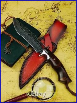 Custom Damascus VG10 Steel Core Fixed Blade Outdoor Camping Hunting Knife