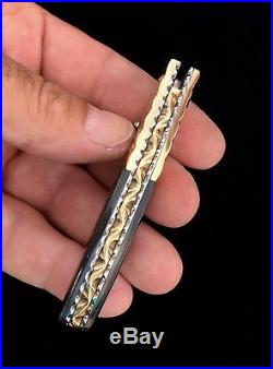 Custom Exotic Damascus Pocket Knife With Paua Abalone Handles Diamond Cut Brass