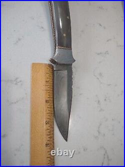 Custom Folding Knife By Antonio, Damascus, Buffalo Horn, Crown Stag, File Worked