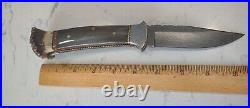 Custom Folding Knife By Antonio, Damascus, Buffalo Horn, Crown Stag, File Worked