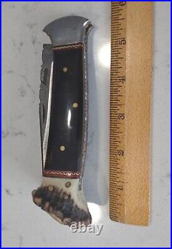 Custom Folding Knife By Antonio, Damascus, Buffalo Horn, Crown Stag, File Worked