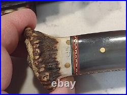 Custom Folding Knife By Antonio, Damascus, Buffalo Horn, Crown Stag, File Worked