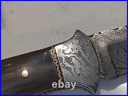 Custom Folding Knife By Antonio, Damascus, Buffalo Horn, Crown Stag, File Worked