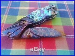 Custom Folding Knife Color Damascus Steel Handle Abalone engrave Handmade Arts