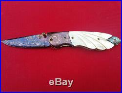 Custom Folding Knife Color Damascus Steel engrave Arts White pearl Abalone D-06