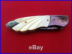 Custom Folding Knife Color Damascus Steel engrave Arts White pearl Abalone D-06