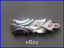 Custom Folding Knife Damascus Steel Stainless Black pearl Carve mosaic pin arts