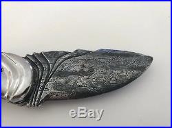 Custom Folding Knife Mosaic Damascus and Arizona Ironwood Dick Weber