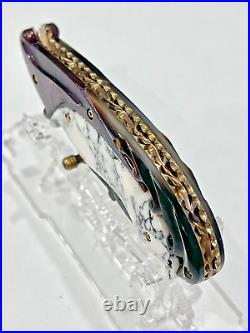 Custom Folding Knife Stainless Damascus Steel Turquoise Rare S. Jangtanong S-16