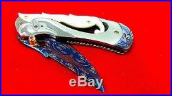 Custom Folding Knife by Suchat mosaic Damascus Steel White pearl carve Abalone