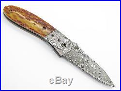 Custom Greg Lightfoot LCC Damascus Jigged Bone Folder Folding Pocket Knife