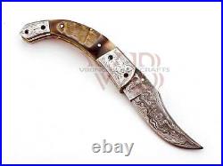 Custom HANDMADE FORGED DAMASCUS STEEL Folding Blade Pocket Knife/Hunting/Camping