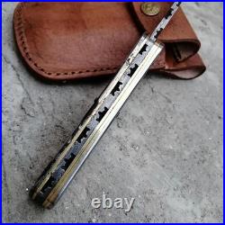 Custom Hand Engraved Damascus Pocket Folding knife Collectors Item