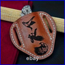 Custom Hand Engraved Damascus Steel Folding knife, Pocket Knife & Sheath