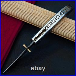 Custom Hand Engraved Damascus Steel Folding knife, Pocket Knife & Sheath