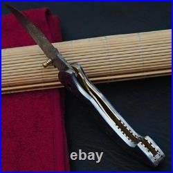 Custom Hand Engraved Damascus Steel Folding knife, Pocket Knife & Sheath