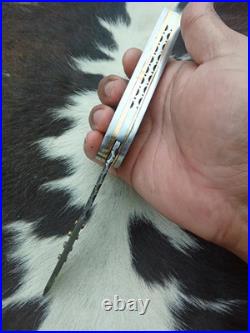 Custom Hand Engraved Damascus Steel Pocket Folding knife Collectors Item