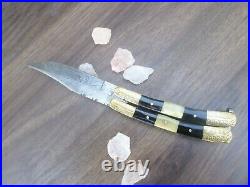 Custom Hand Forged Damascus Steel Engraved Handle Folding Knife WithSheath